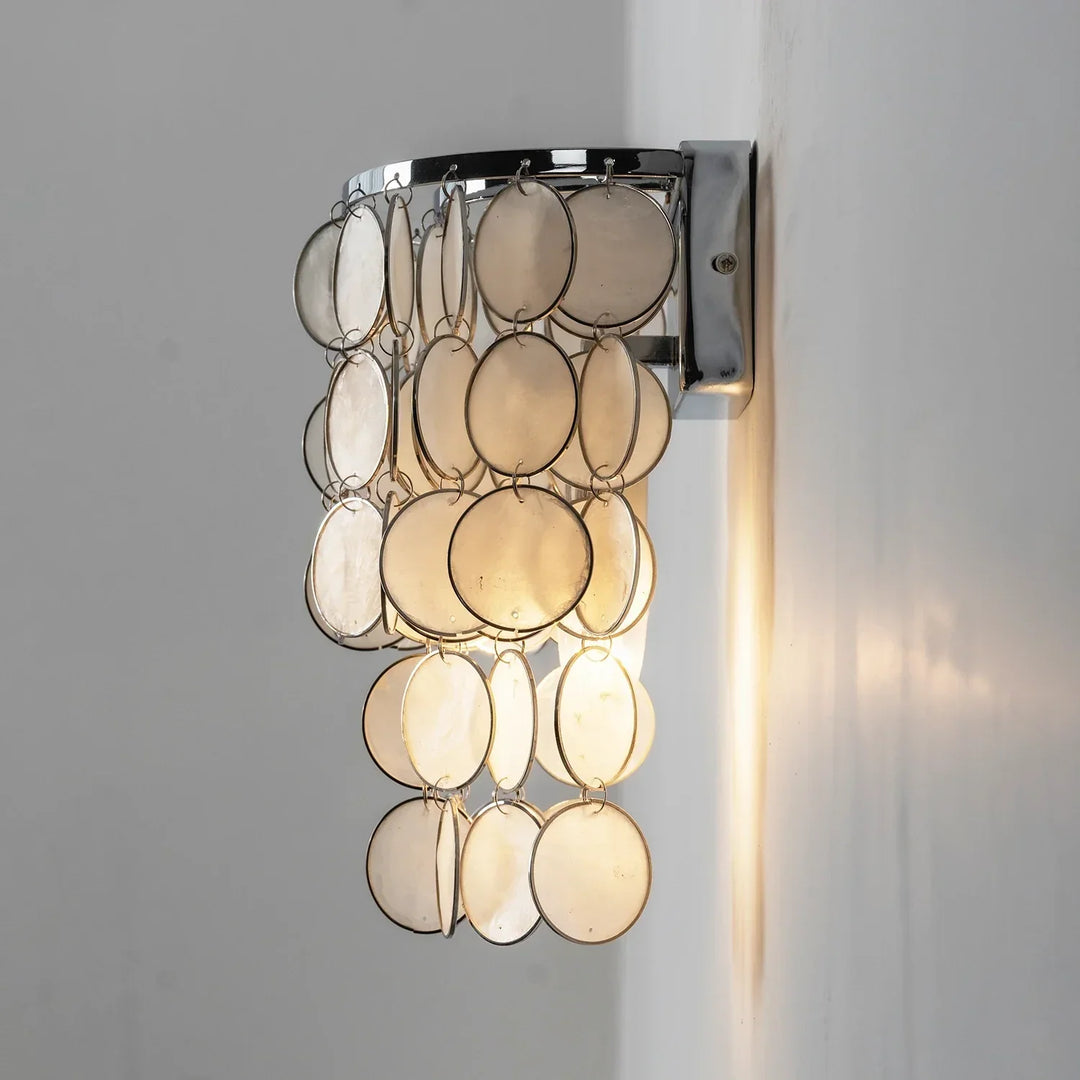 Chrome Round Tiered Capiz Shell Wall Lamp