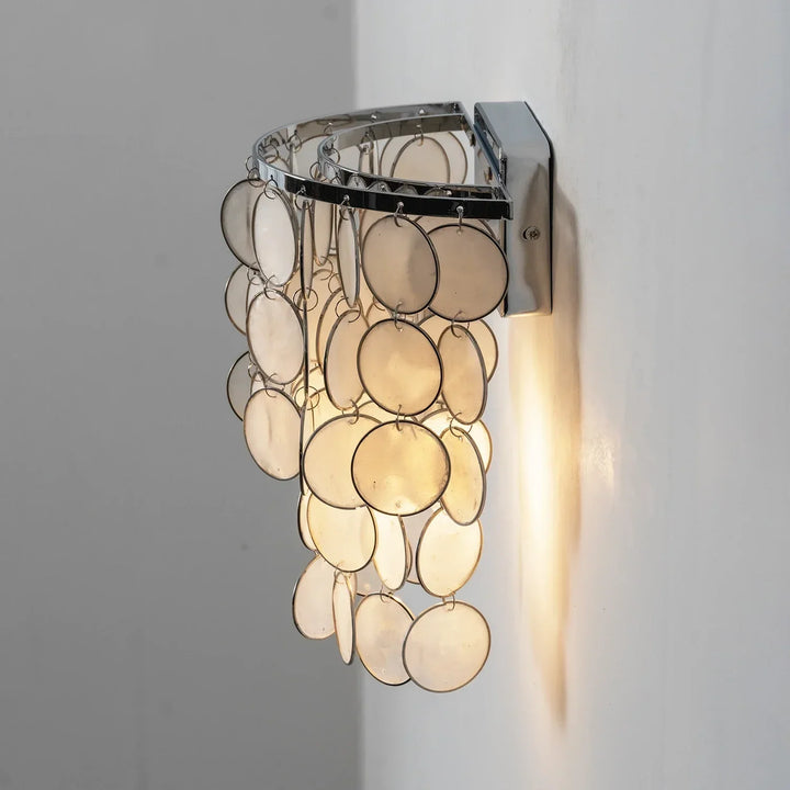 Chrome Round Tiered Capiz Shell Wall Lamp