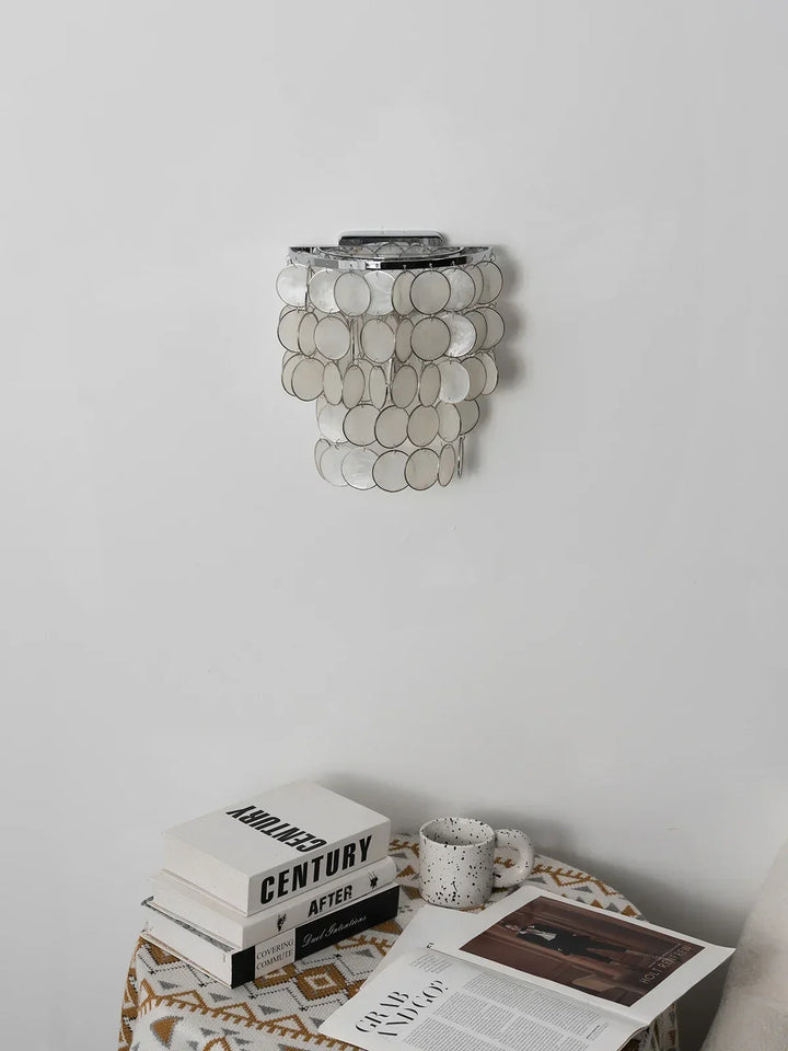 Chrome Round Tiered Capiz Shell Wall Lamp