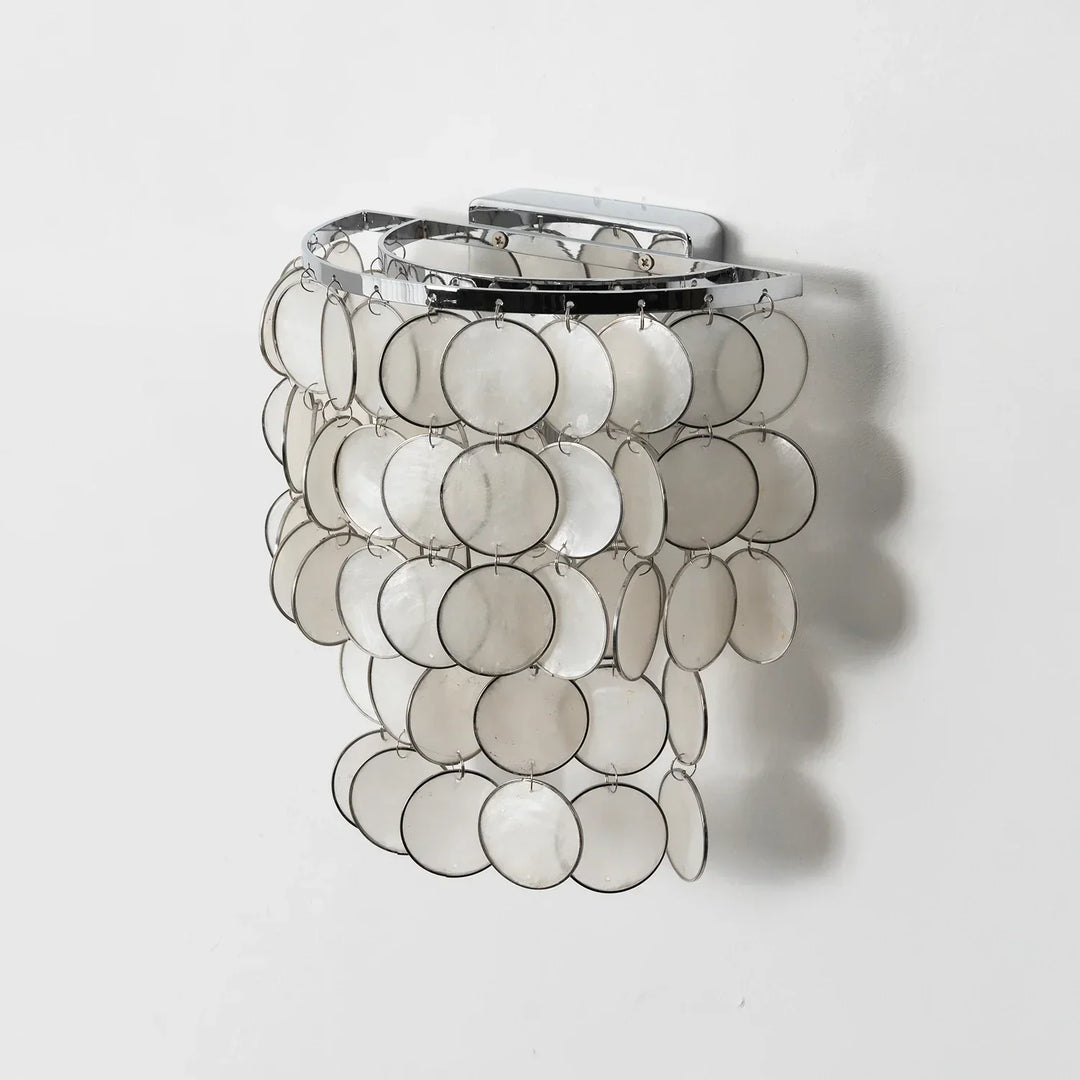 Chrome Round Tiered Capiz Shell Wall Lamp