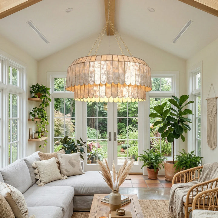 Columnar Capiz Shell Chandelier