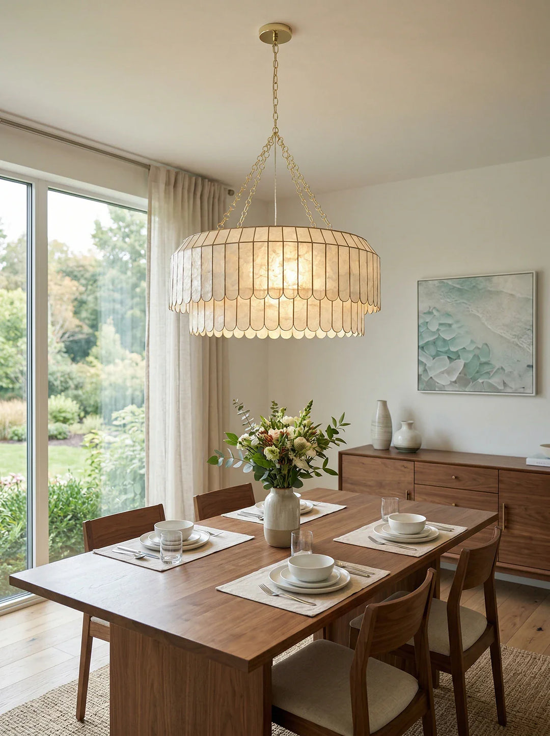 Columnar Capiz Shell Chandelier