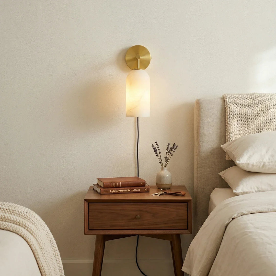 Cylindrical Alabaster Plug-in Wall Sconce