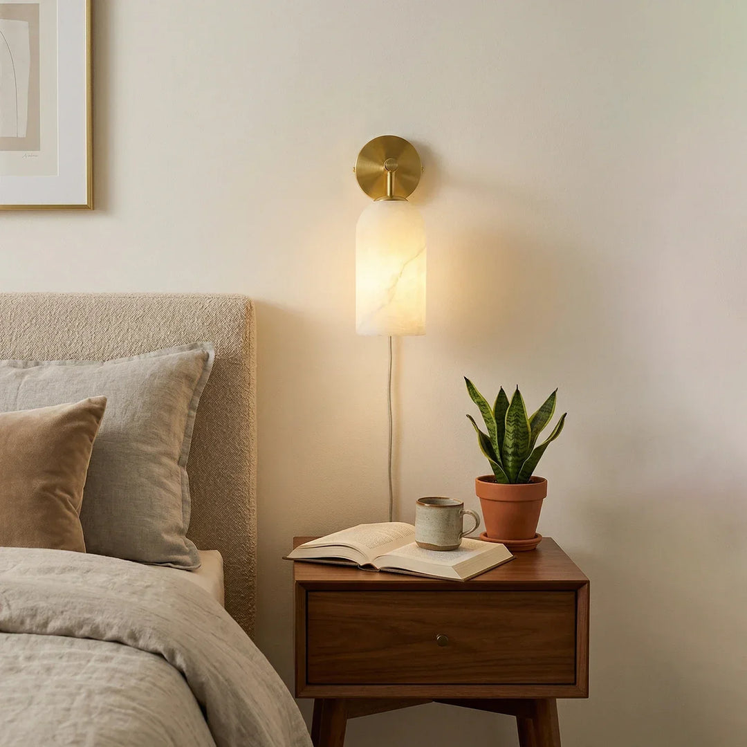Cylindrical Alabaster Plug-in Wall Sconce