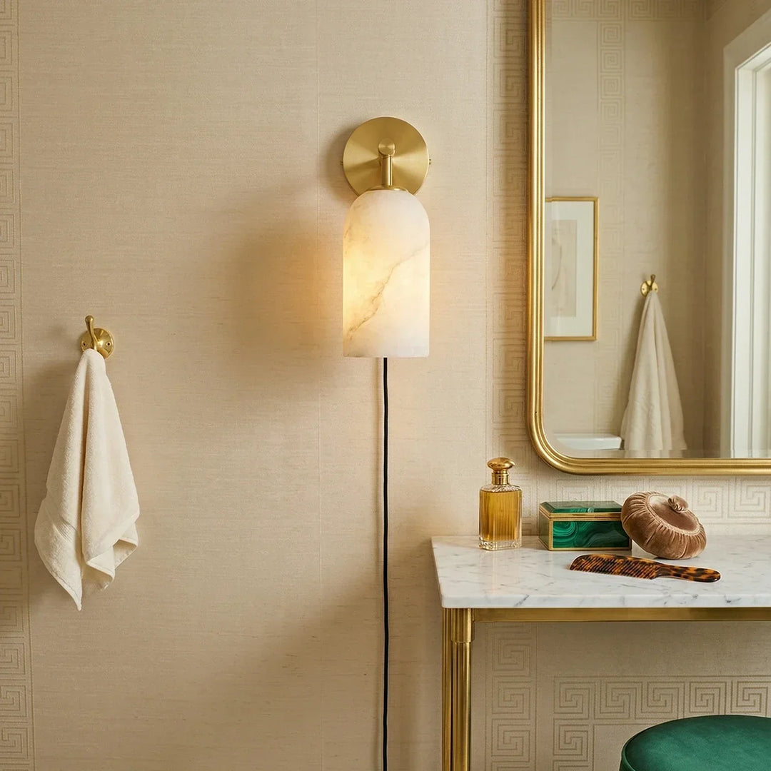 Cylindrical Alabaster Plug-in Wall Sconce