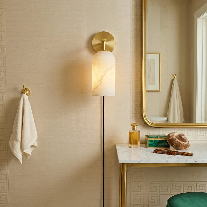 Cylindrical Alabaster Plug-in Wall Sconce