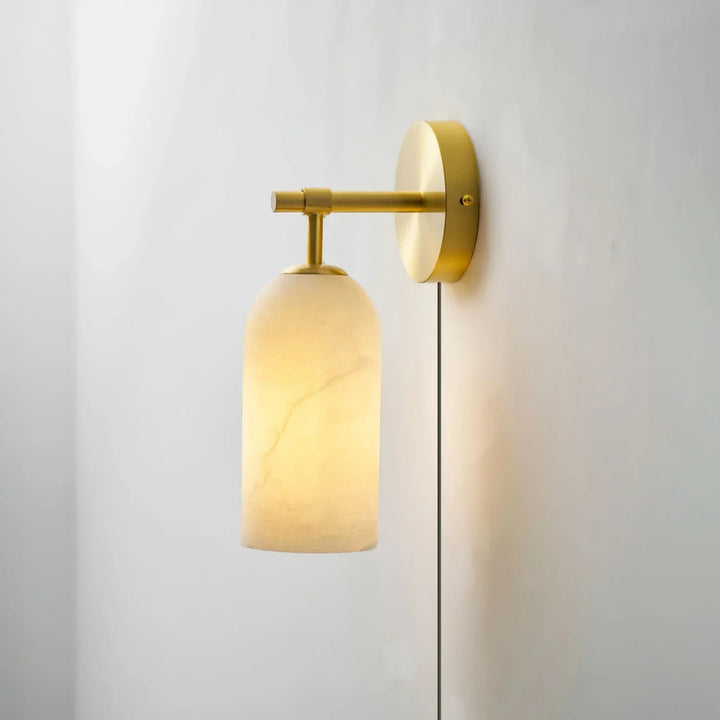 Cylindrical Alabaster Plug-in Wall Sconce
