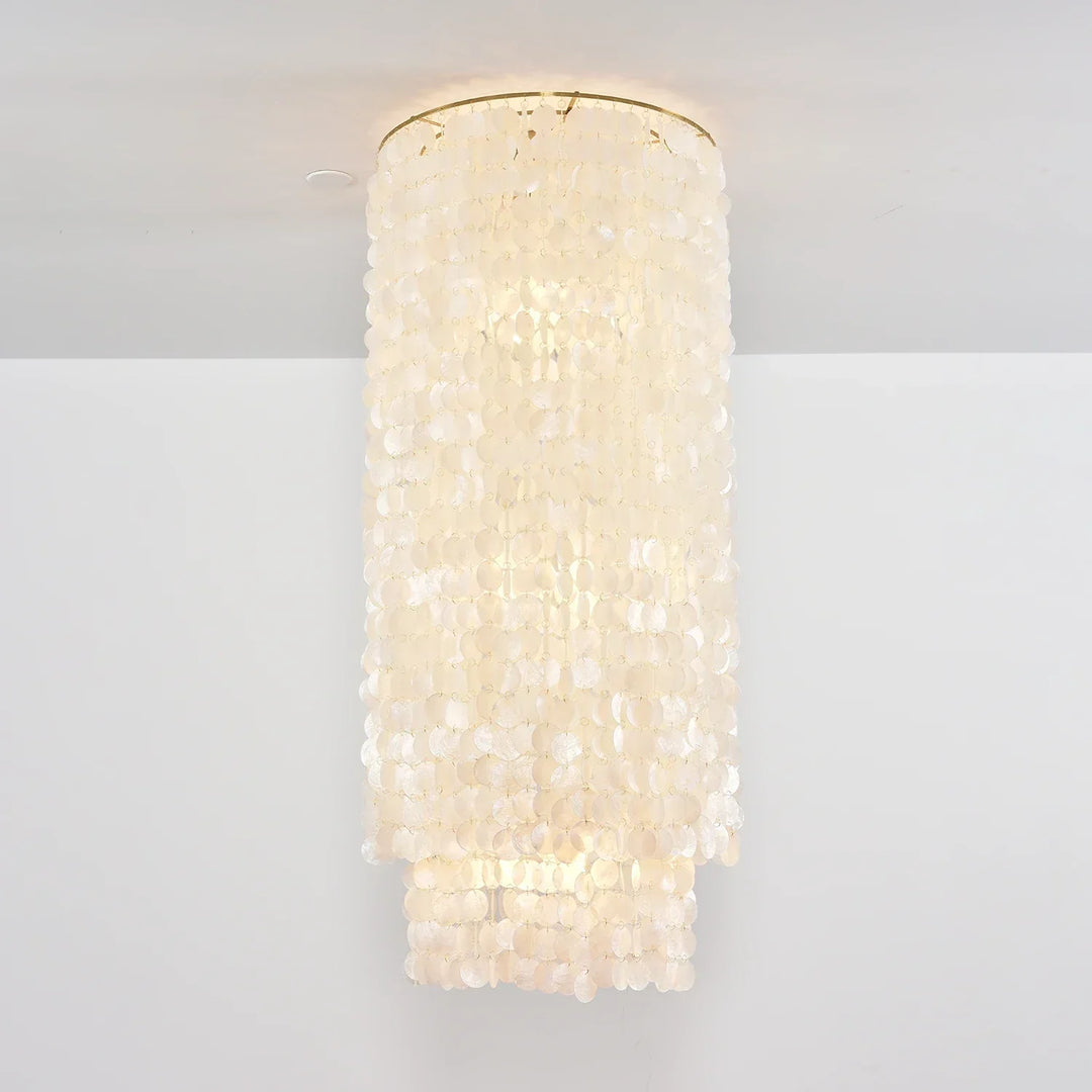Cylindrical Capiz Shell Flush Mount Chandelier