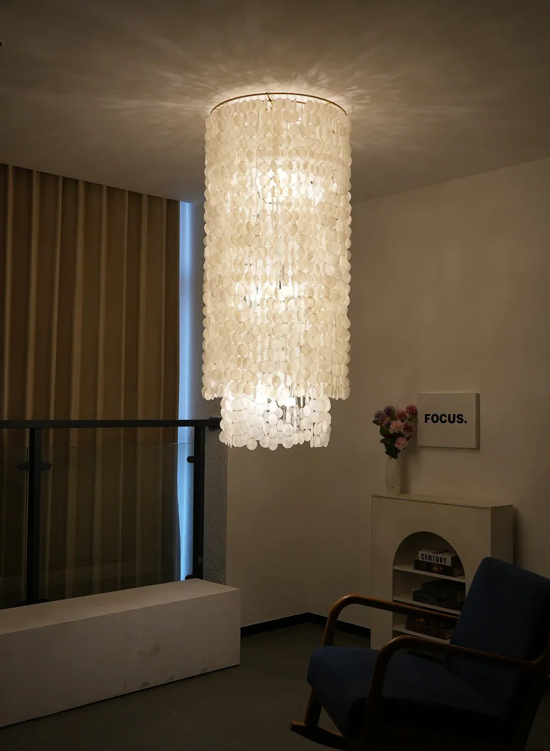 Cylindrical Capiz Shell Flush Mount Chandelier