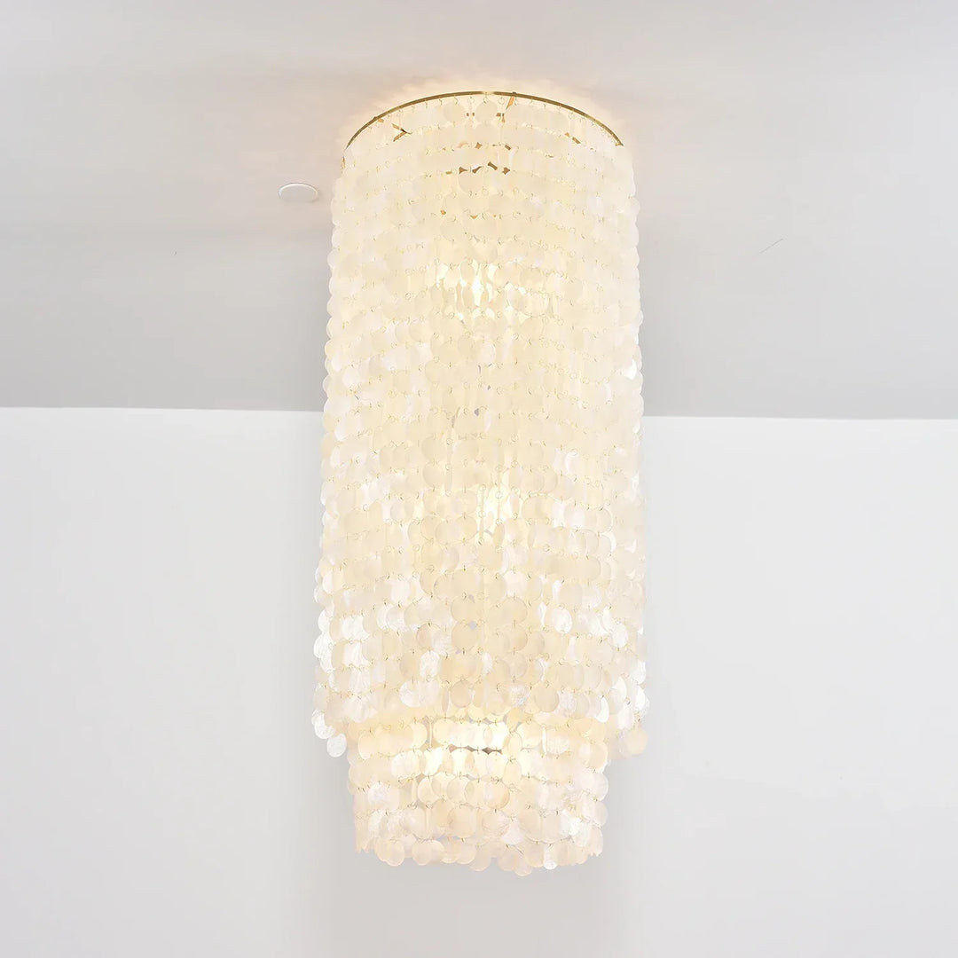 Cylindrical Capiz Shell Flush Mount Chandelier