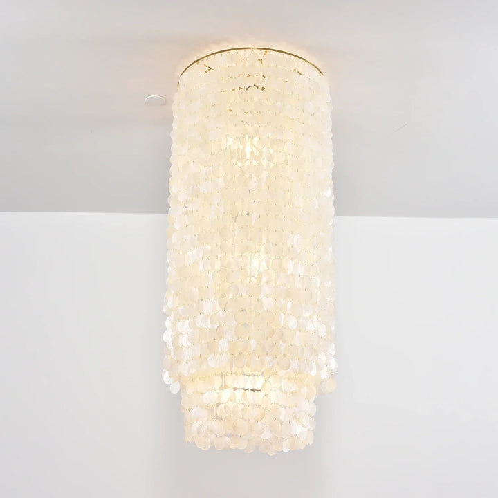 Cylindrical Capiz Shell Flush Mount Chandelier