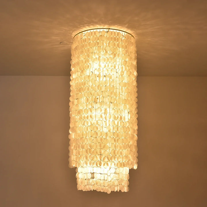 Cylindrical Capiz Shell Flush Mount Chandelier