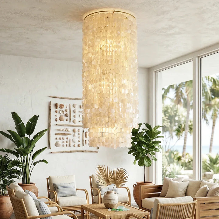 Cylindrical Capiz Shell Flush Mount Chandelier