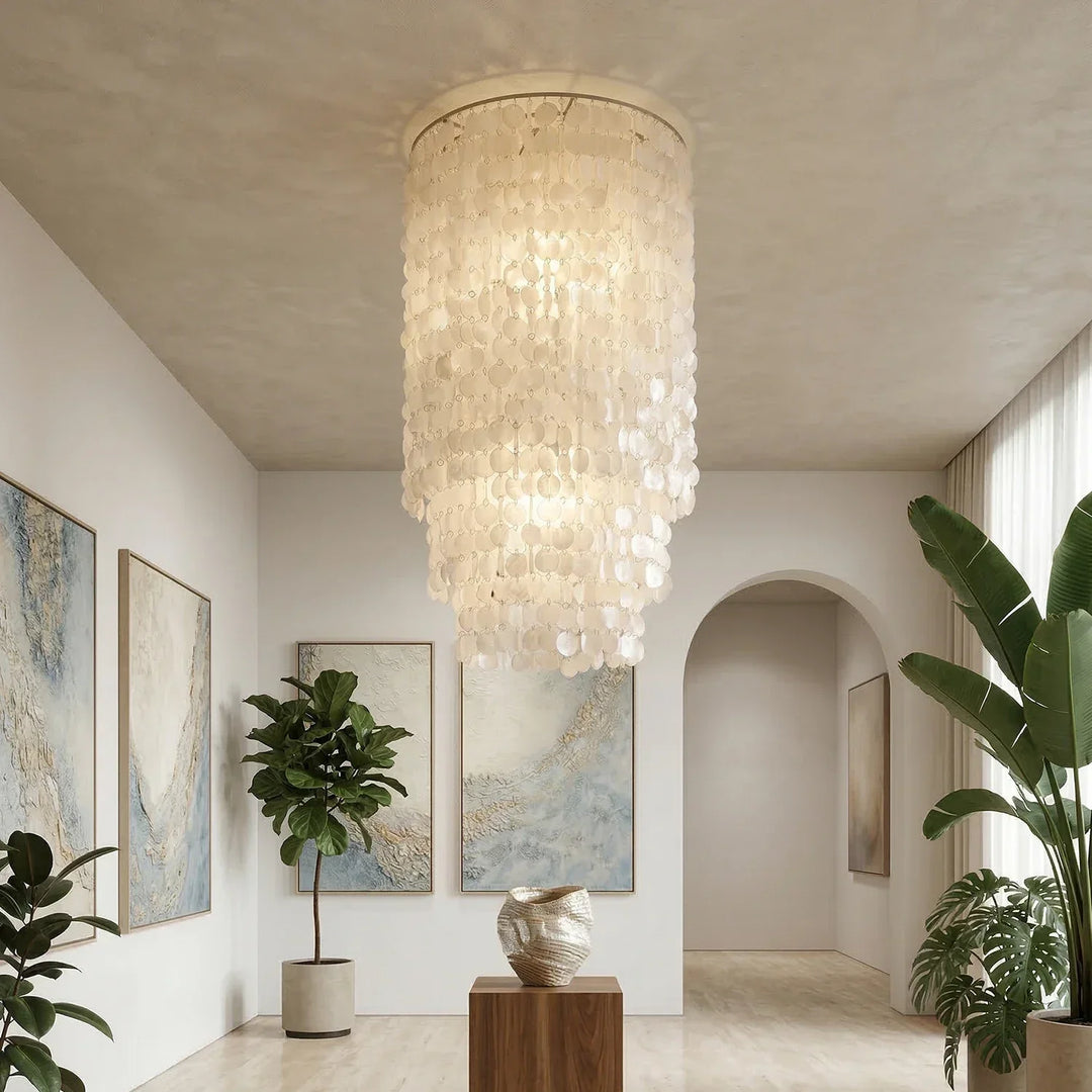 Cylindrical Capiz Shell Flush Mount Chandelier