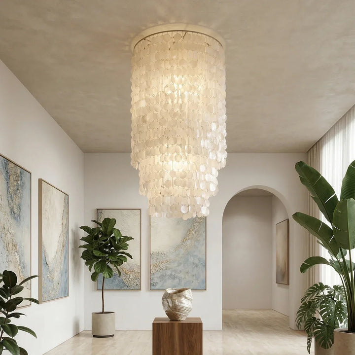 Cylindrical Capiz Shell Flush Mount Chandelier