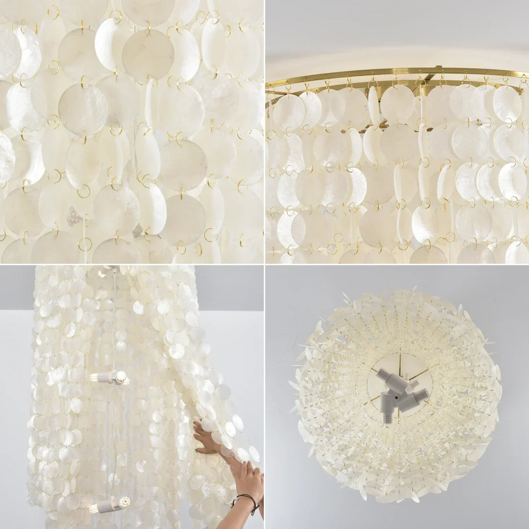 Cylindrical Capiz Shell Flush Mount Chandelier