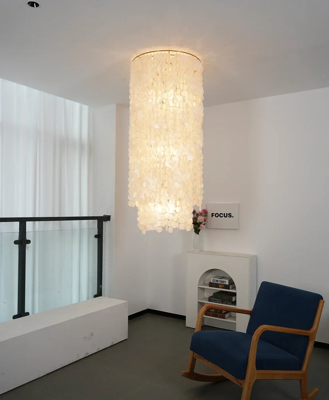 Cylindrical Capiz Shell Flush Mount Chandelier