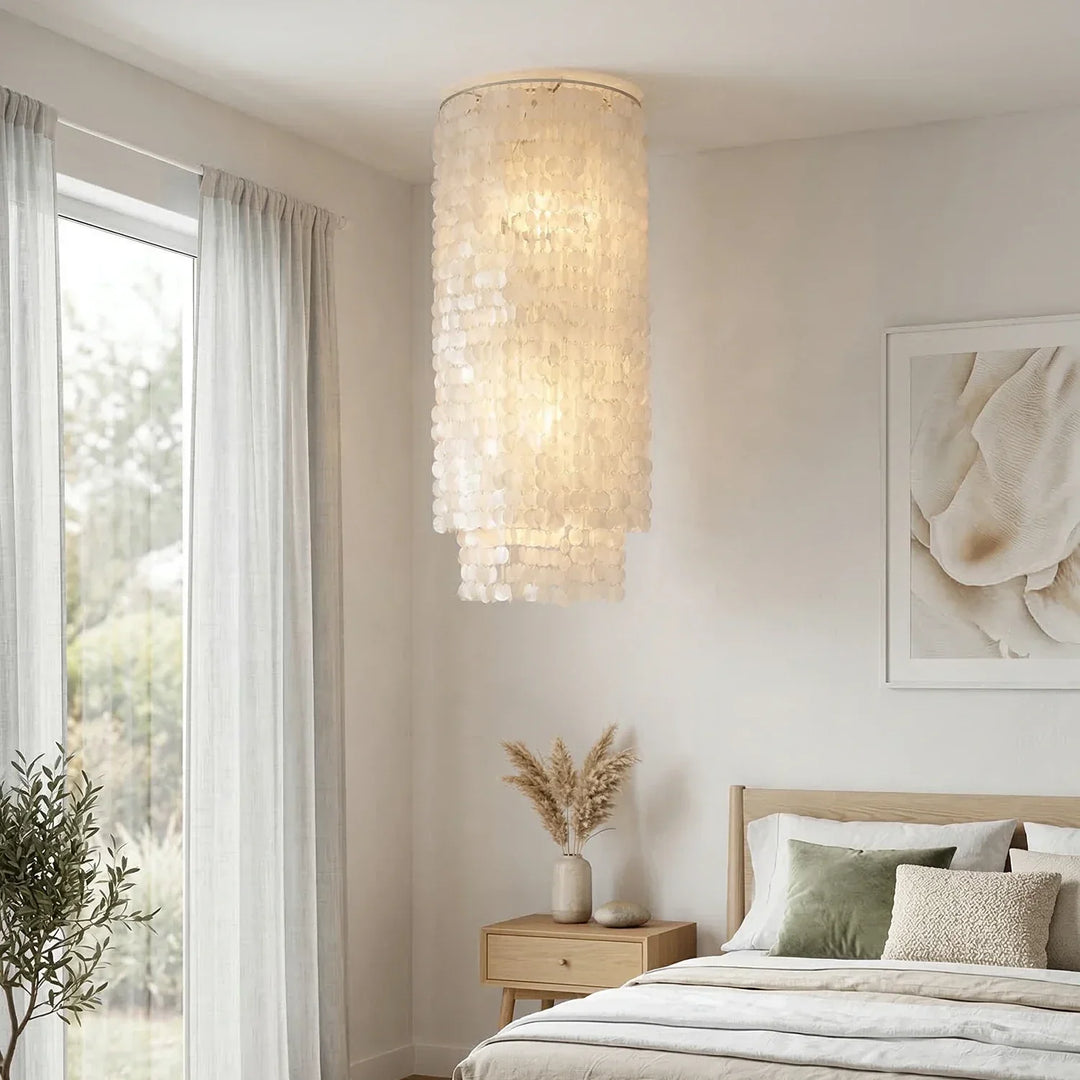 Cylindrical Capiz Shell Flush Mount Chandelier