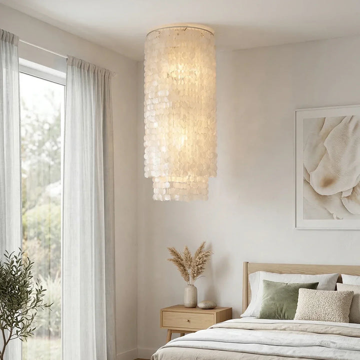 Cylindrical Capiz Shell Flush Mount Chandelier
