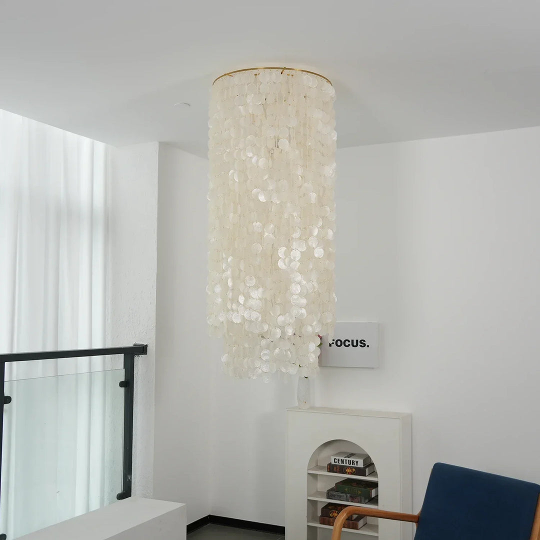 Cylindrical Capiz Shell Flush Mount Chandelier