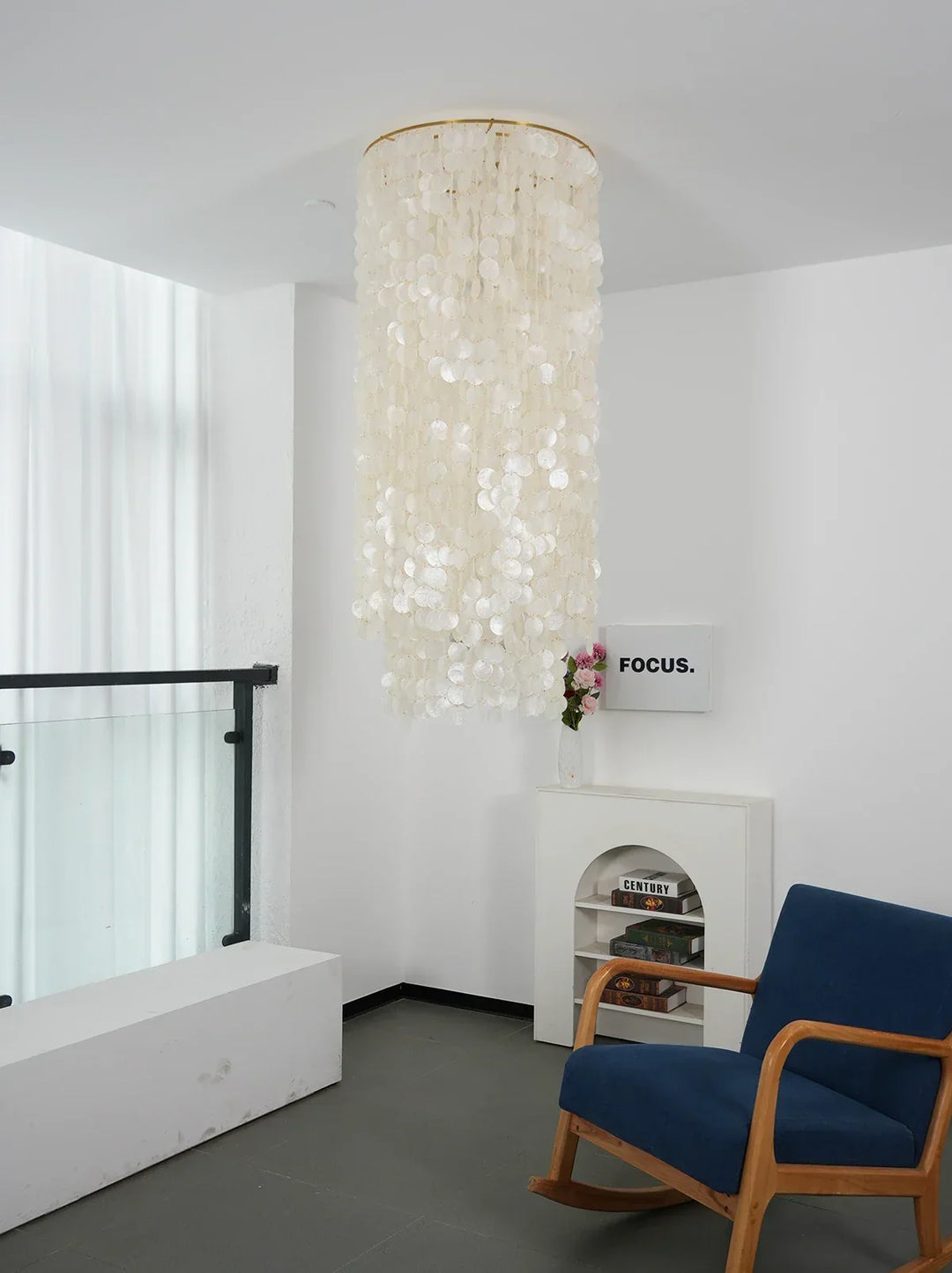 Cylindrical Capiz Shell Flush Mount Chandelier