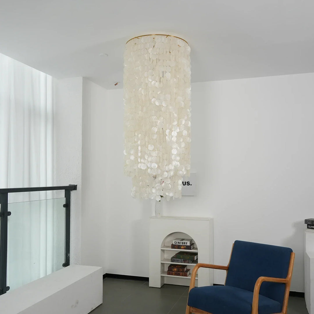 Cylindrical Capiz Shell Flush Mount Chandelier