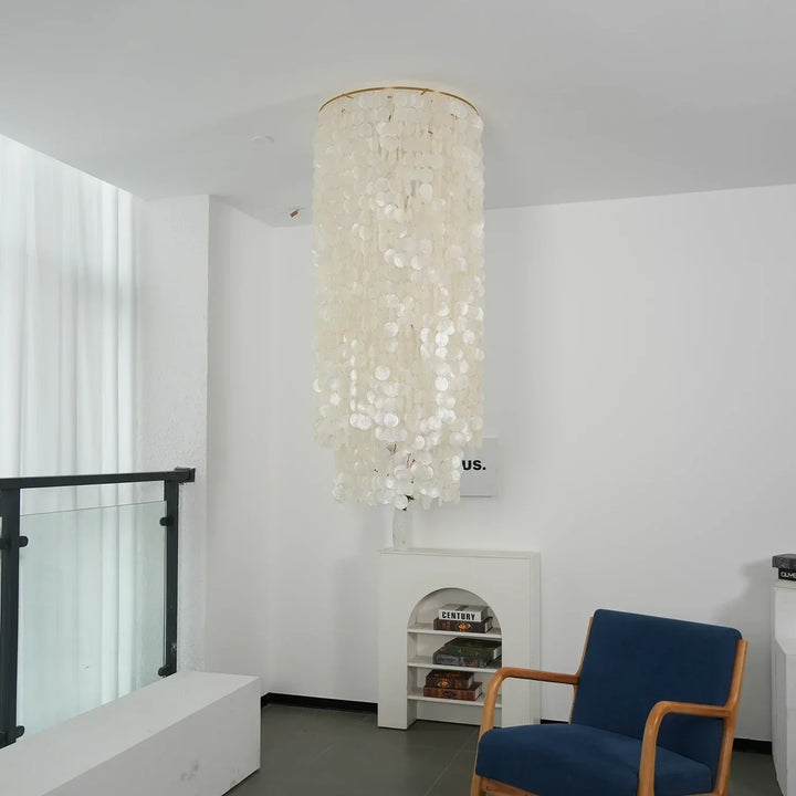 Cylindrical Capiz Shell Flush Mount Chandelier
