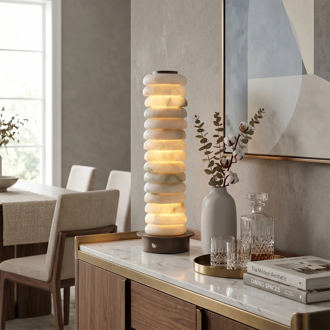 Multi-Tiered Alabaster Table Lamp - view 10 | Woorglamp