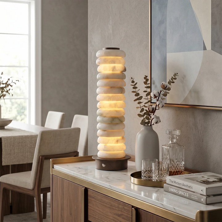 Multi-Tiered Alabaster Table Lamp - view 10 | Woorglamp