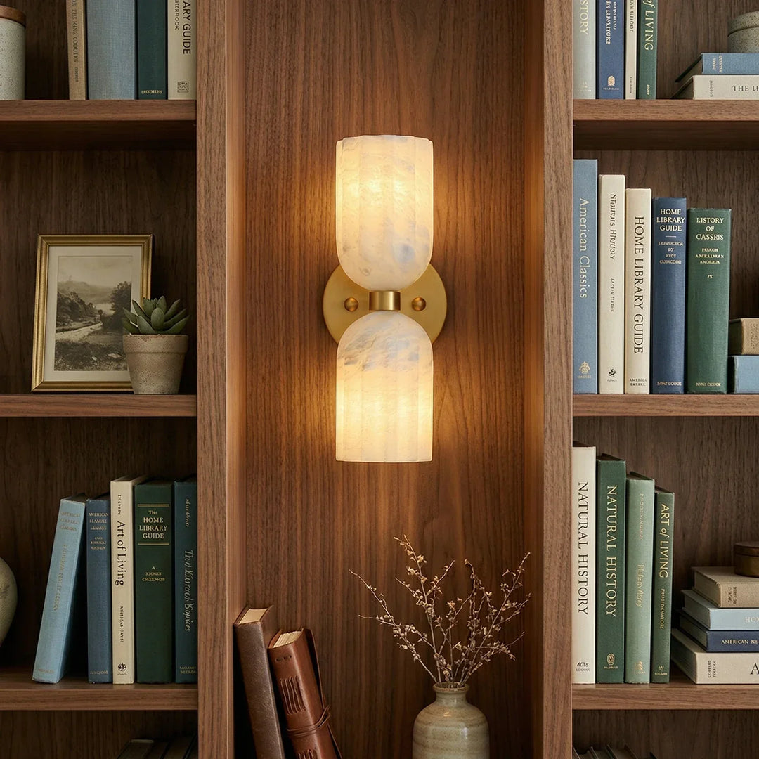 Dual Alabaster Pillar Wall Sconce