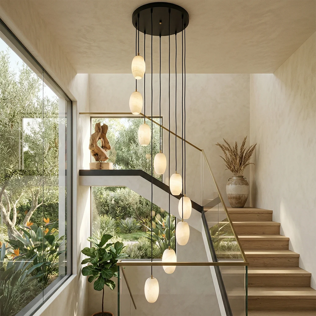 Egg-Shaped Alabaster Chandelier