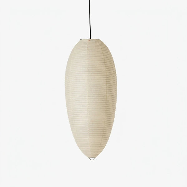Elongated oval mulberry paper pendant shade on a soft grey background