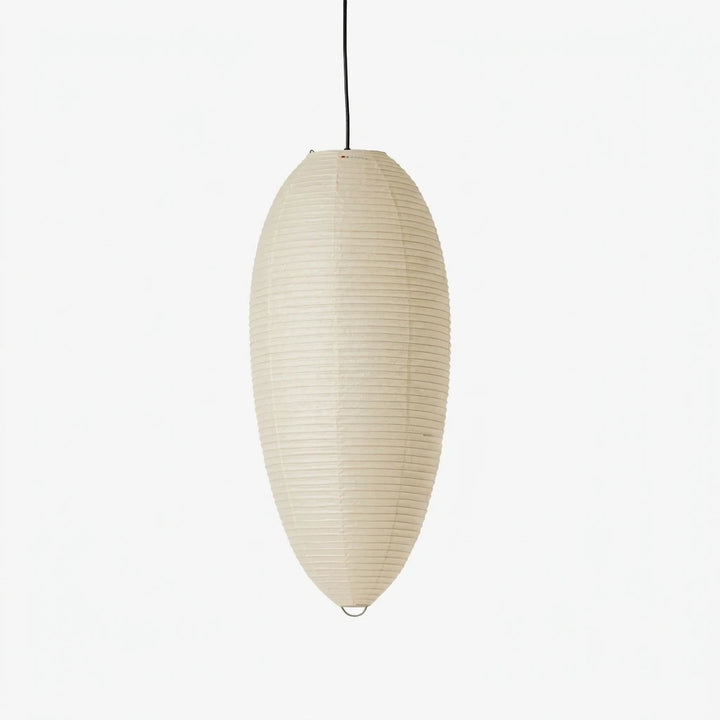 Elongated oval mulberry paper pendant shade on a soft grey background