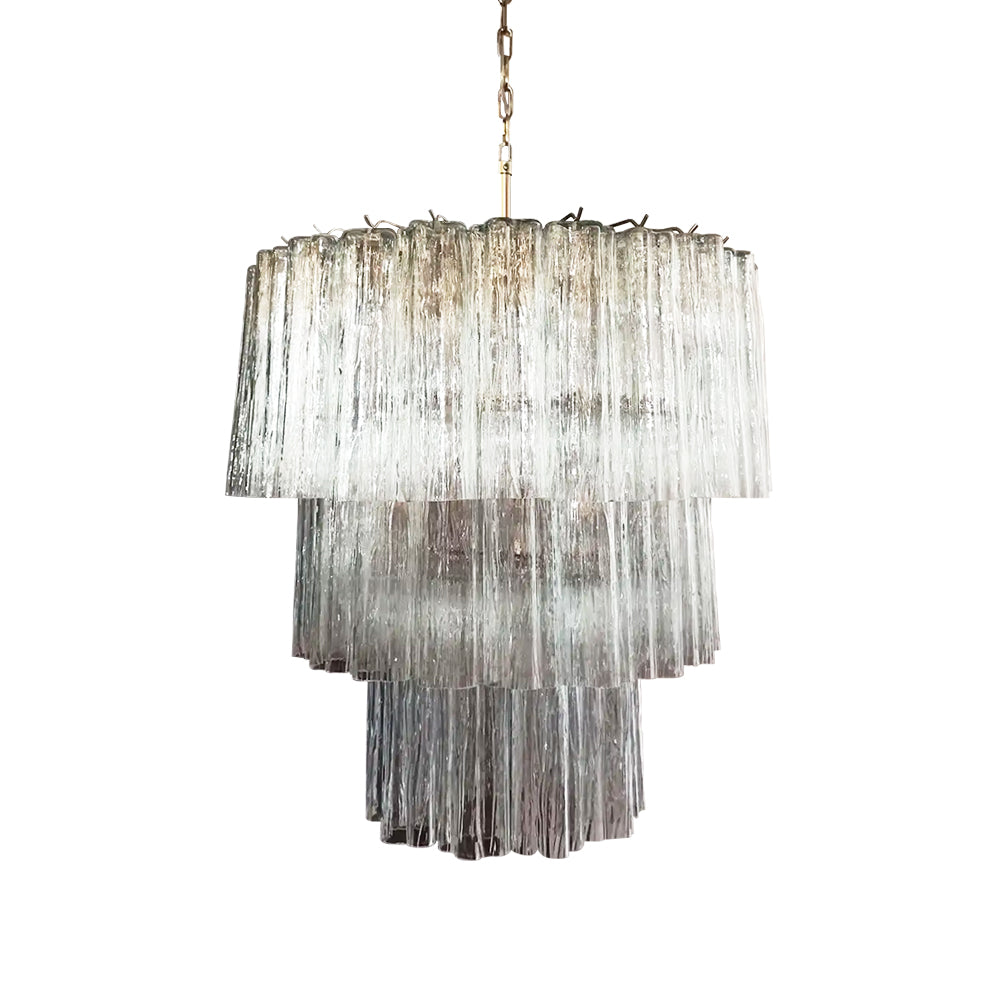 Full view of Fantastic Murano Tubes Chandelier with clear glass on white background