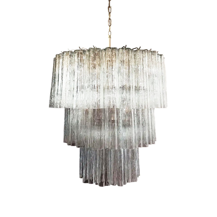 Full view of Fantastic Murano Tubes Chandelier with clear glass on white background