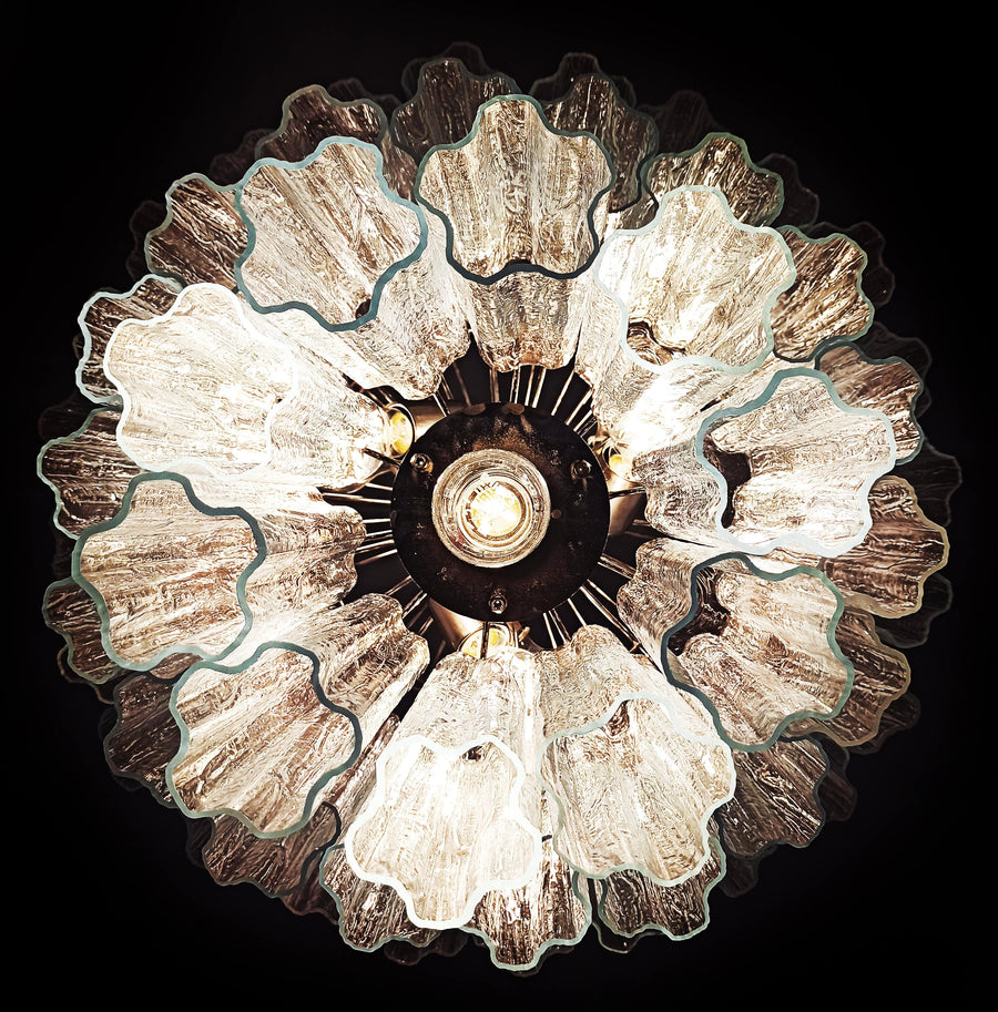 Lit top view of Fantastic Murano Tubes Chandelier with clear glass showing star-shaped pattern