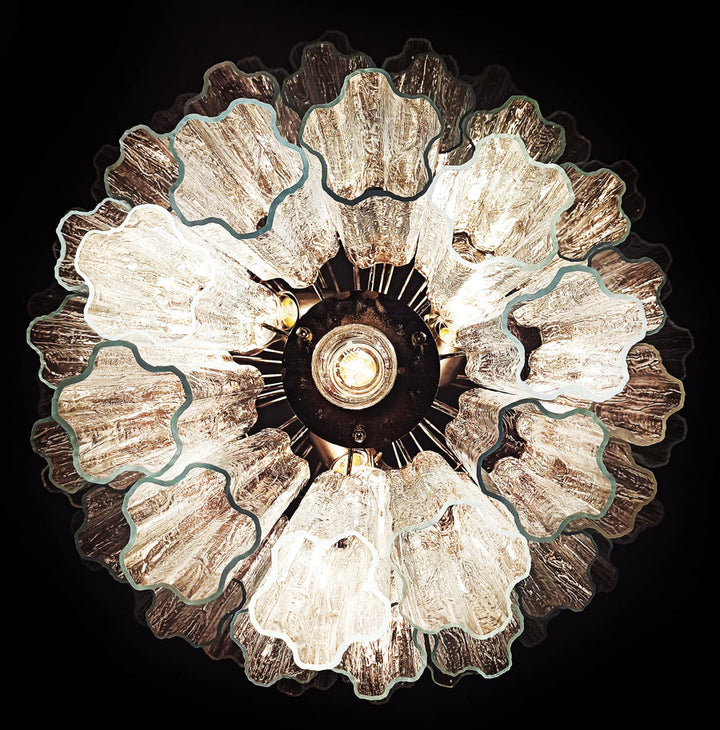 Lit top view of Fantastic Murano Tubes Chandelier with clear glass showing star-shaped pattern