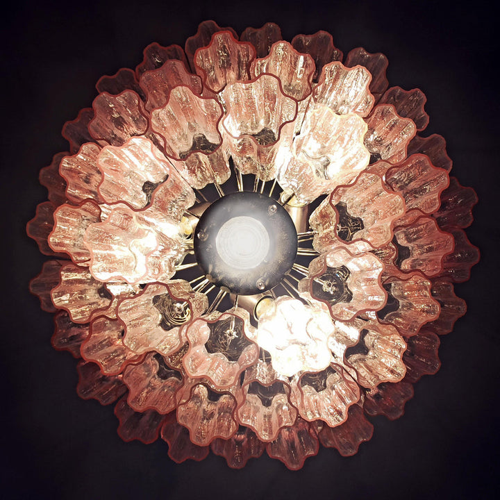 Lit top view of Fantastic Murano Tubes Chandelier with clear glass showing star-shaped pattern