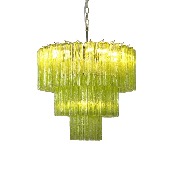 Fantastic Murano Tubes Glass Chandelier with lime green tiered glass on white background