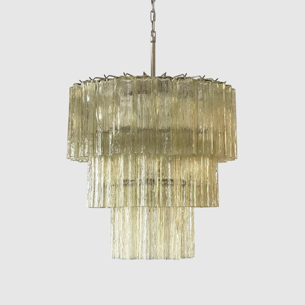 Full view of Fantastic Murano Tubes Chandelier with pale green glass on white background