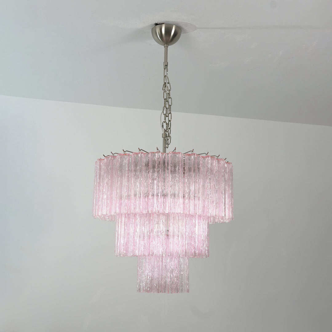 Fantastic Murano Tubes Chandelier with soft pink glass in a bright room with white walls