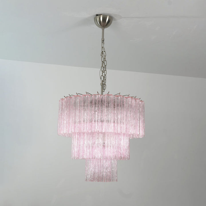 Fantastic Murano Tubes Chandelier with soft pink glass in a bright room with white walls