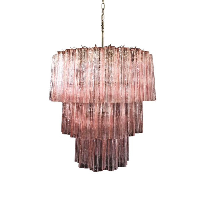 Full view of Fantastic Murano Tubes Chandelier with soft pink glass on white background