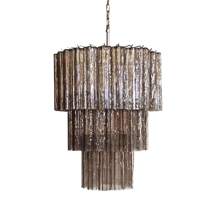 Full view of Fantastic Murano Tubes Chandelier with smoke gray glass on white background