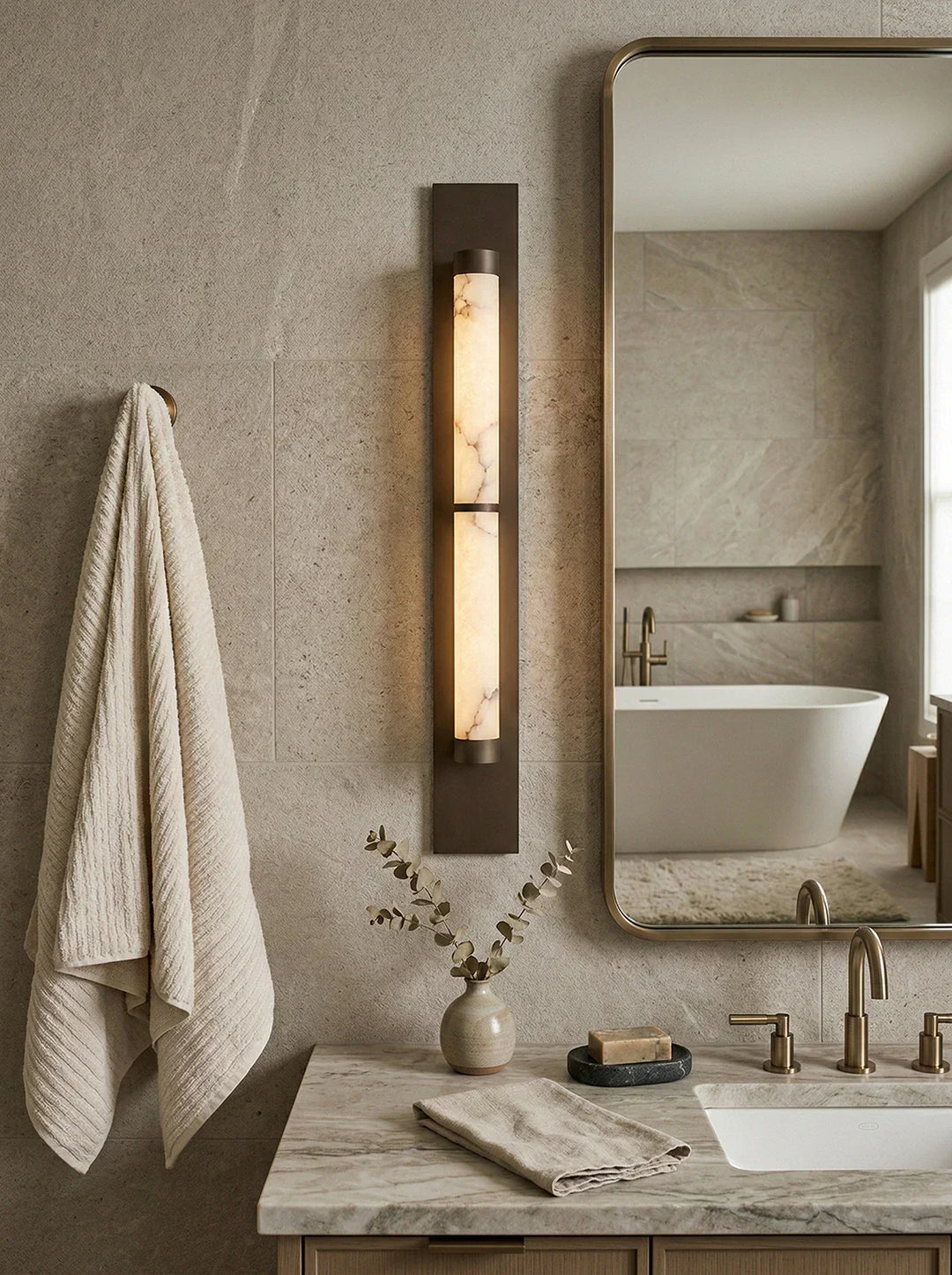 Geo Columnar Linear Alabaster Wall Sconce