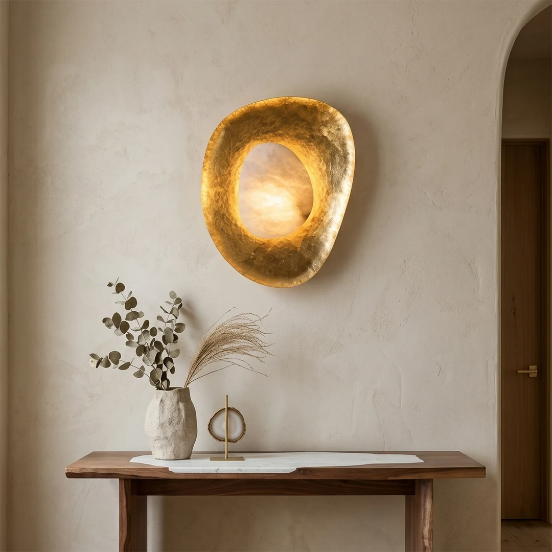 Hand-Crafted Hammered Metal Lotus Leaf Wall Sconce - view 4 | Woorglamp