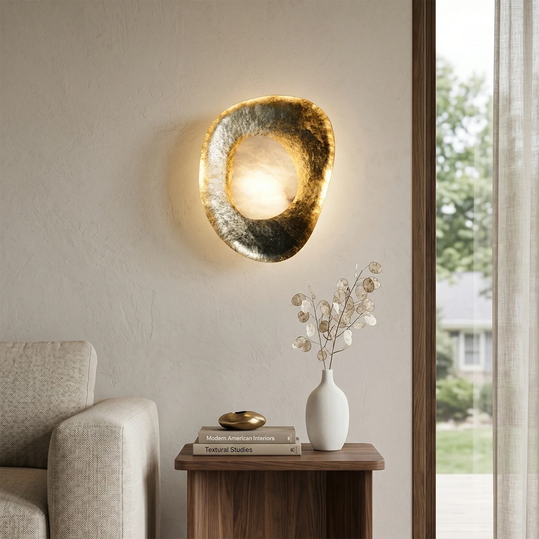 Hand-Crafted Hammered Metal Lotus Leaf Wall Sconce - view 2 | Woorglamp