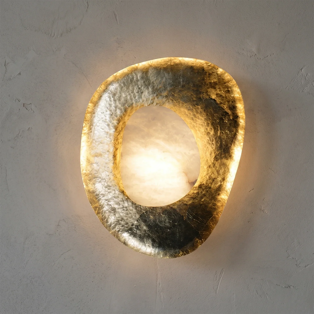 Hand-Crafted Hammered Metal Lotus Leaf Wall Sconce - view 14 | Woorglamp