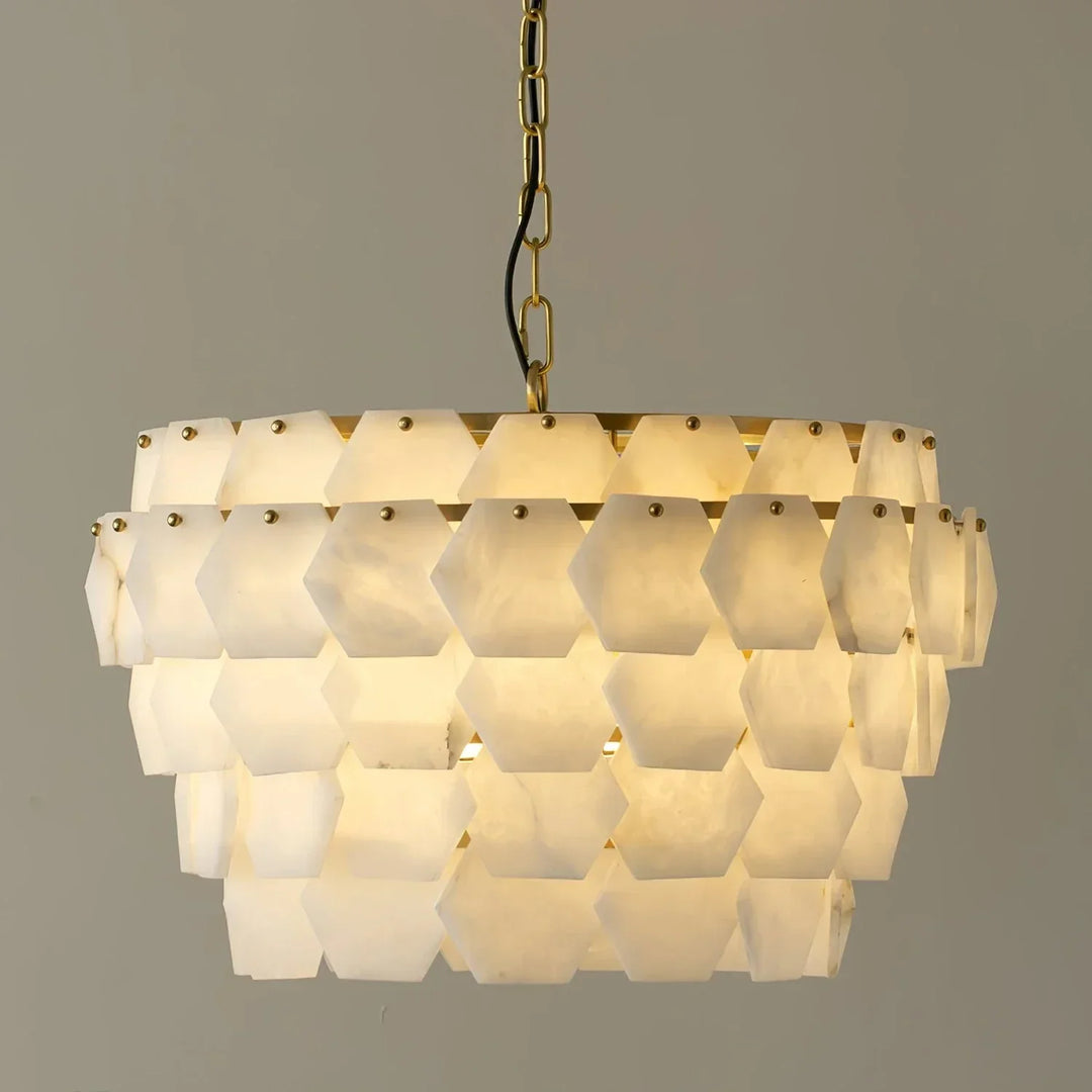 Hexagonal Layered Alabaster Chandelier