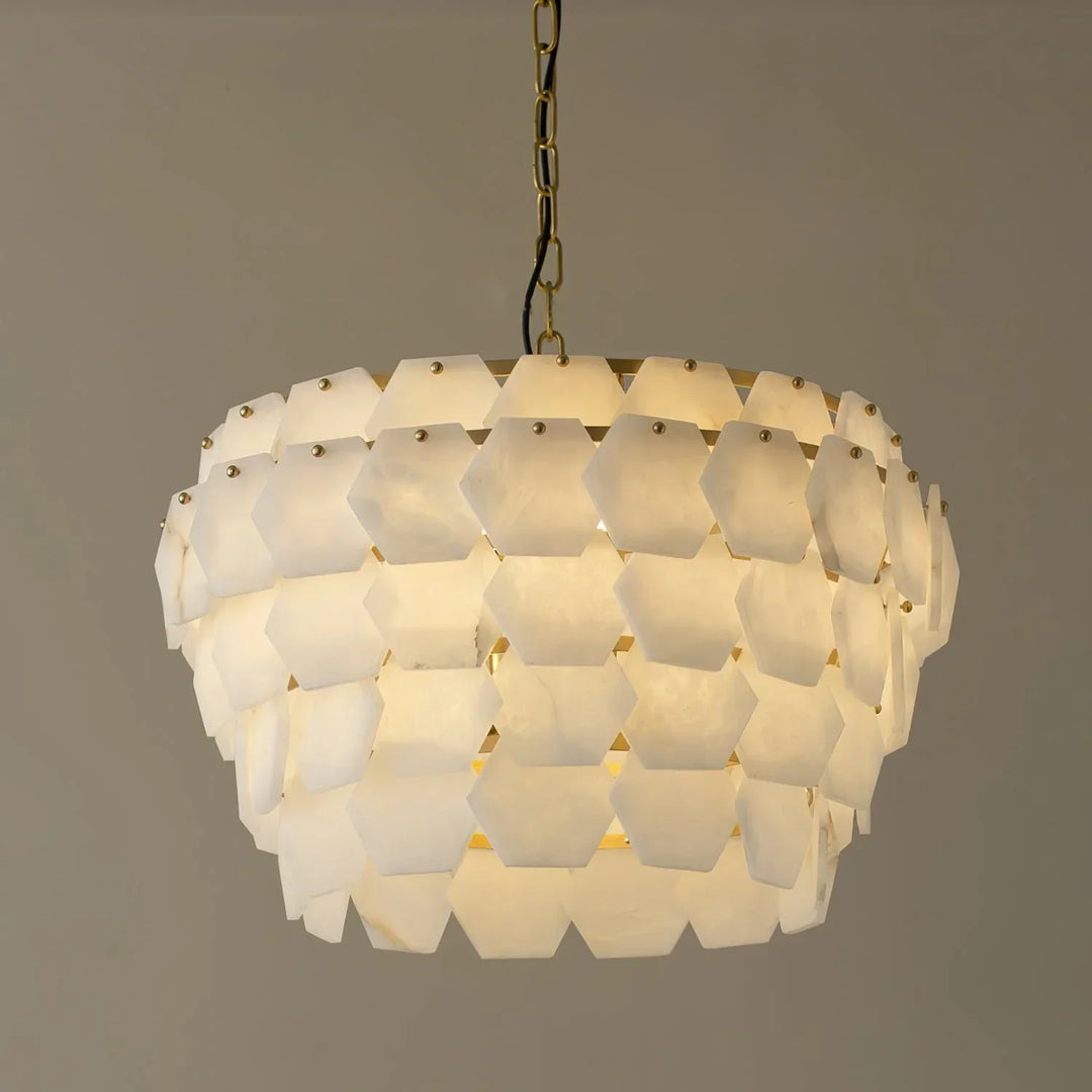 Hexagonal Layered Alabaster Chandelier